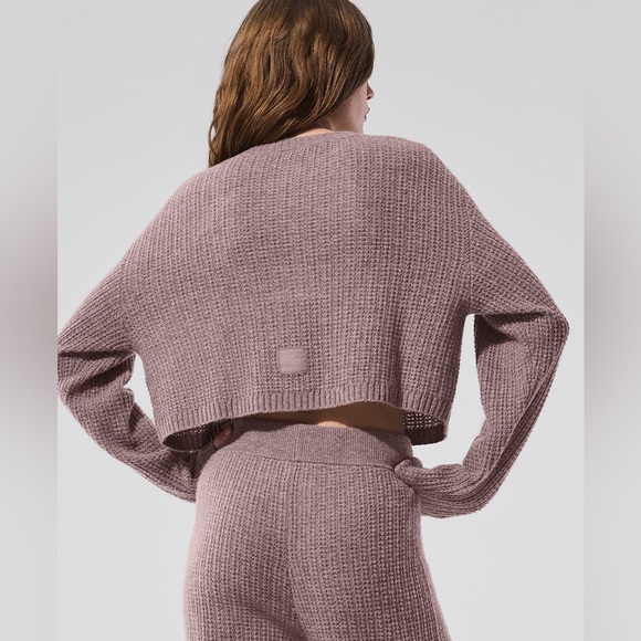 ALO Yoga Cashmere Plush Waffle Cardigan size small mushroom - Picture 4 of 7